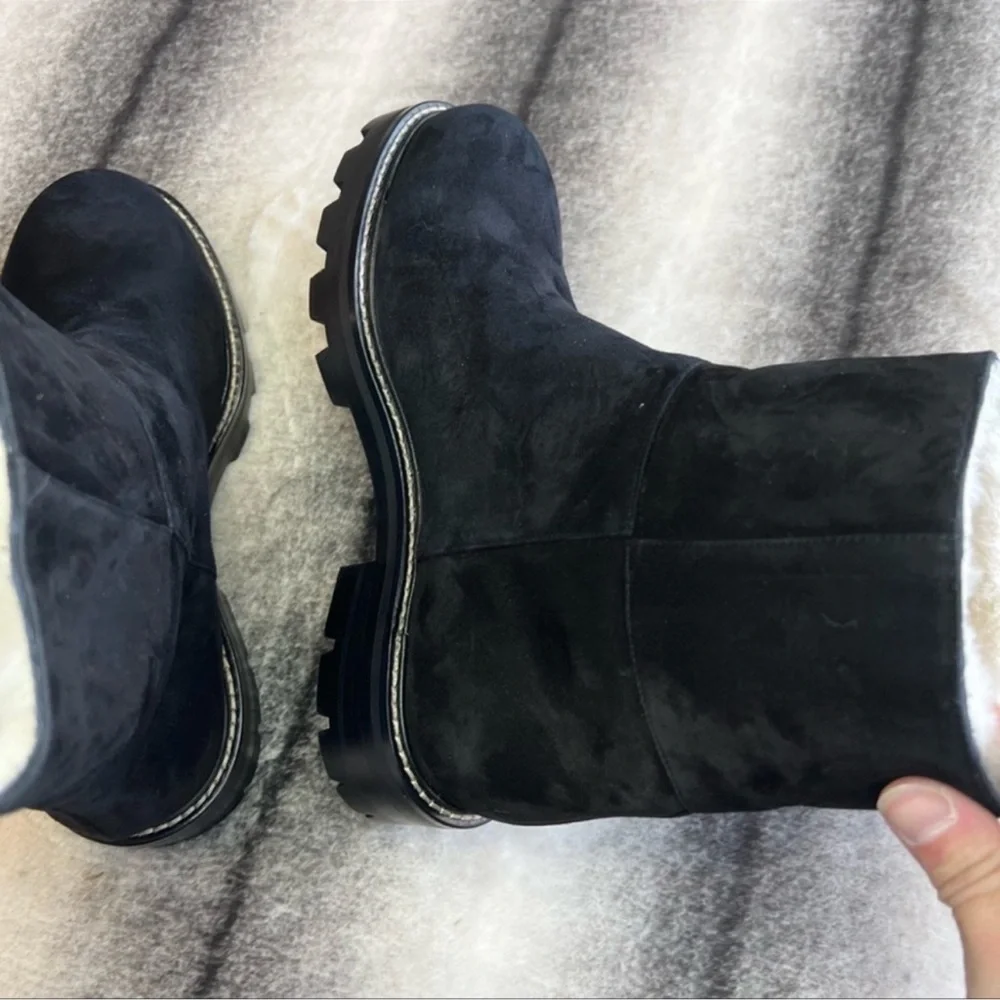 Jimmy Choo Hansel Flat Shearling Fur Lined Black Suede Boots
